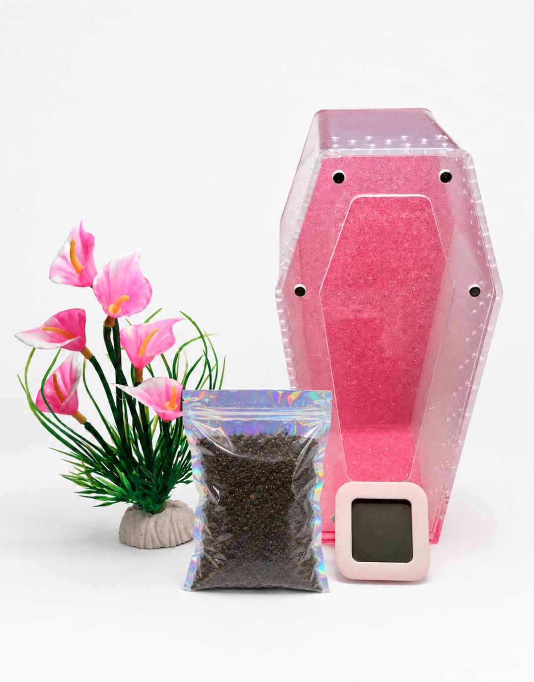 Pink Glitter Calla Lily Coffin Enclosure