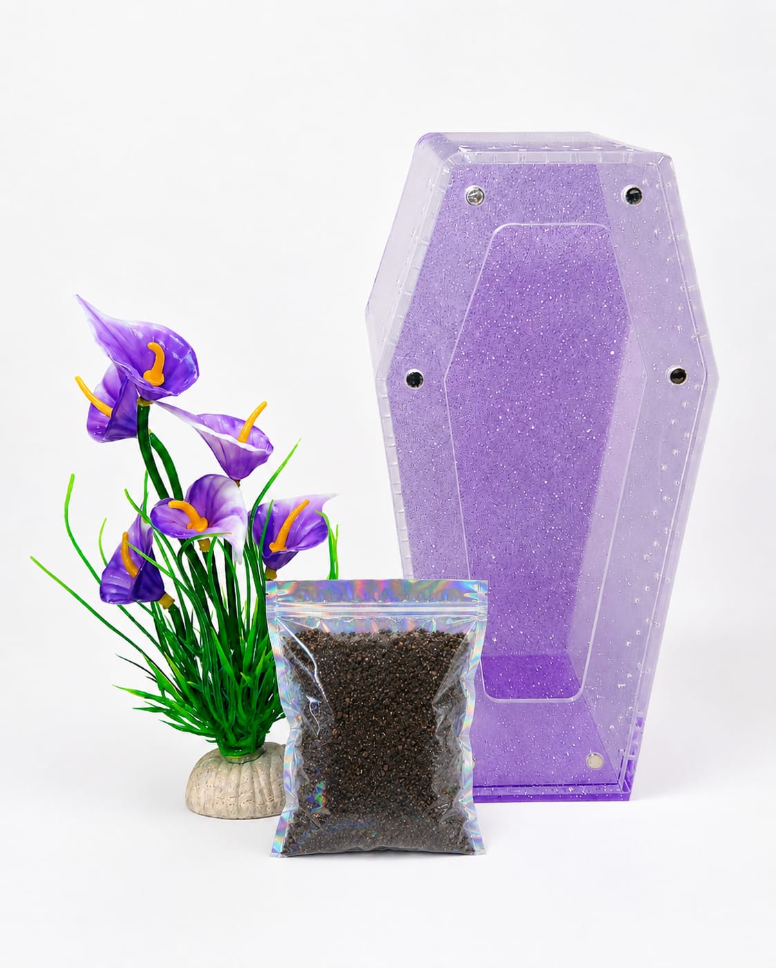 Purple Glitter Calla Lily Coffin Enclosure