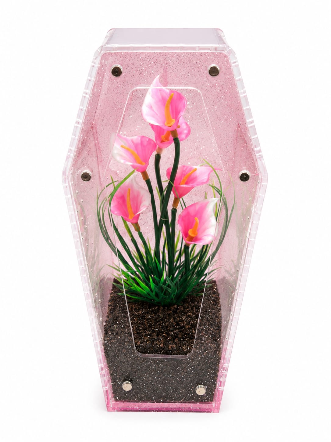 Pink Glitter Calla Lily Coffin Enclosure