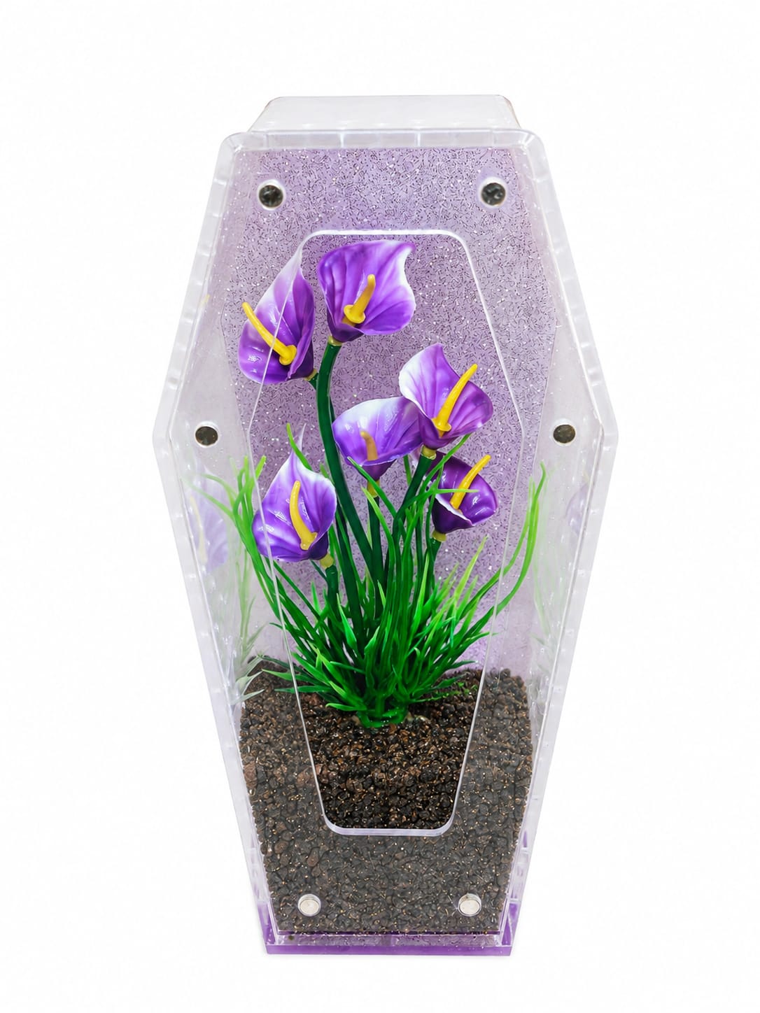 Purple Glitter Calla Lily Coffin Enclosure